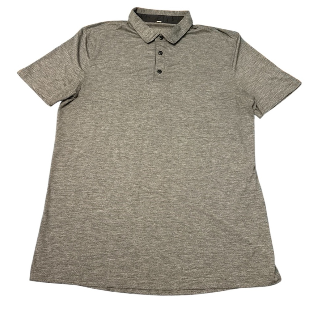 Lululemon Evolution Polo Mens Size Medium Heathered Gray Black Short Sleeve